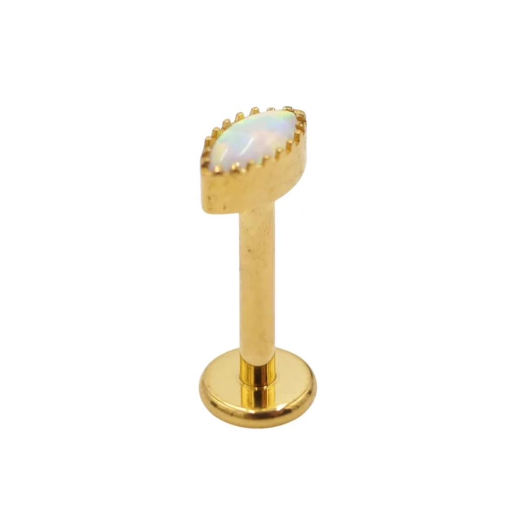 Piercing Labret - Titane F136 Interne Stérile Gold Gamme Itc - Labret avec pas de vis interne avec opale synthétique 1,2 x 8 mm*