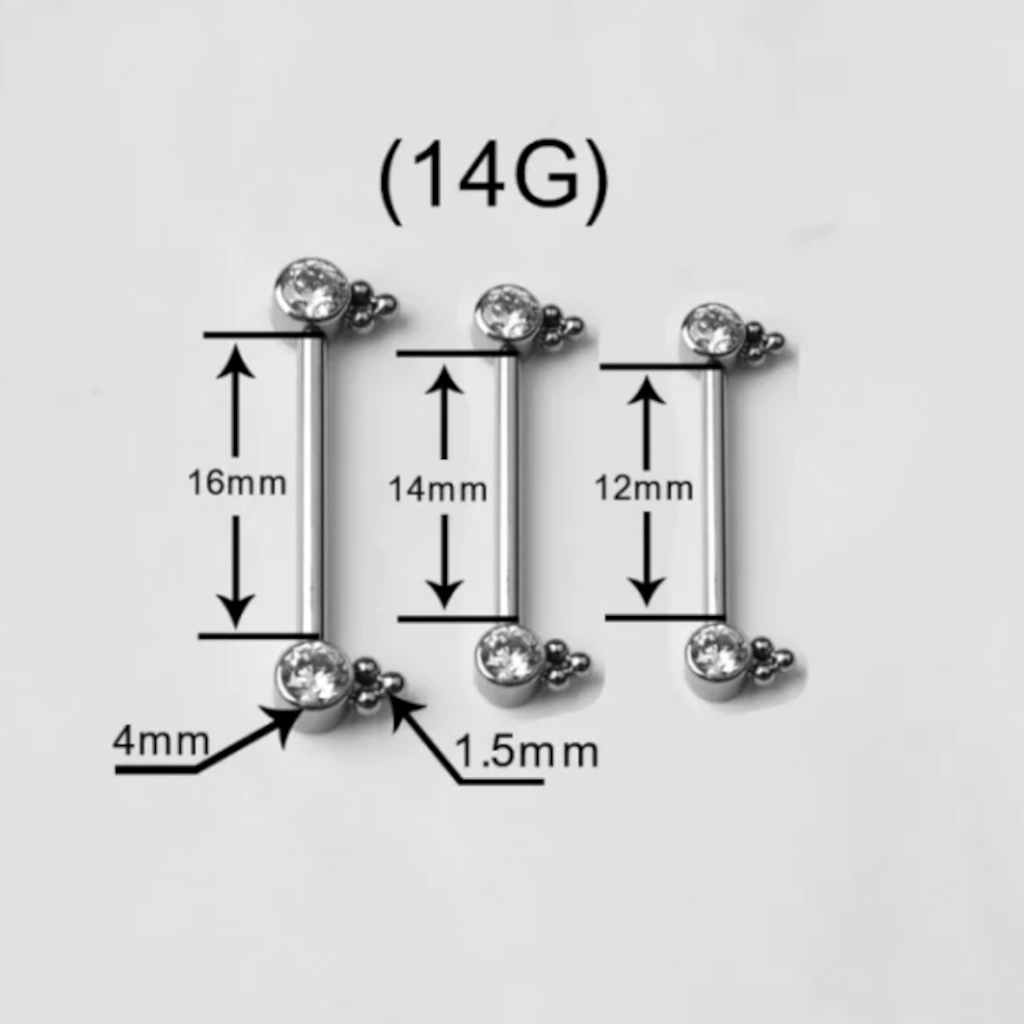 Barbell Titane Piercing Teton - Gamme Hand Ink - Barbell en titane f136 sertie de 2 strass et 6 perles
