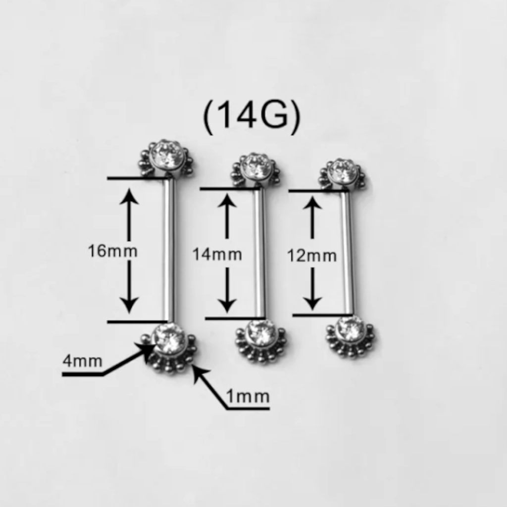 Barbell Titane Piercing Teton - Gamme Hand Ink - Barbell en titane f136 sertie de 2 strass et perle