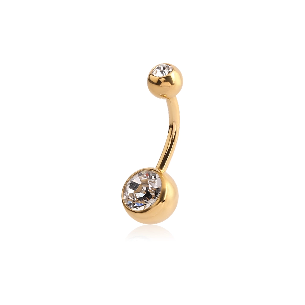 Piercing Banane - Titane F136 Stérile Gold - Banane avec pas de vis externe et 2 strass*