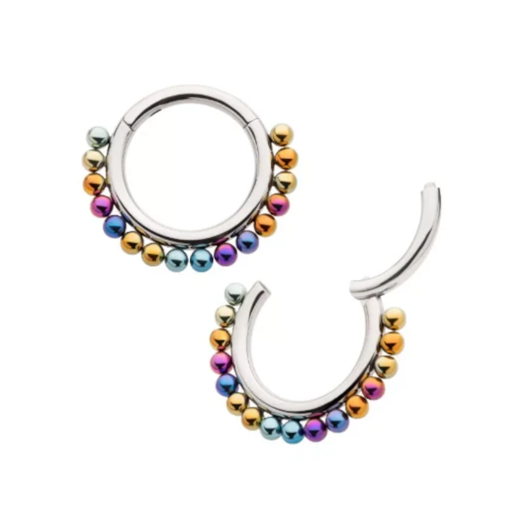 Piercing Anneau - Titane F136 Gamme Invictus - Anneau 19 avec fermeture à charnière 1,2 x 8 mm perles anodisées*