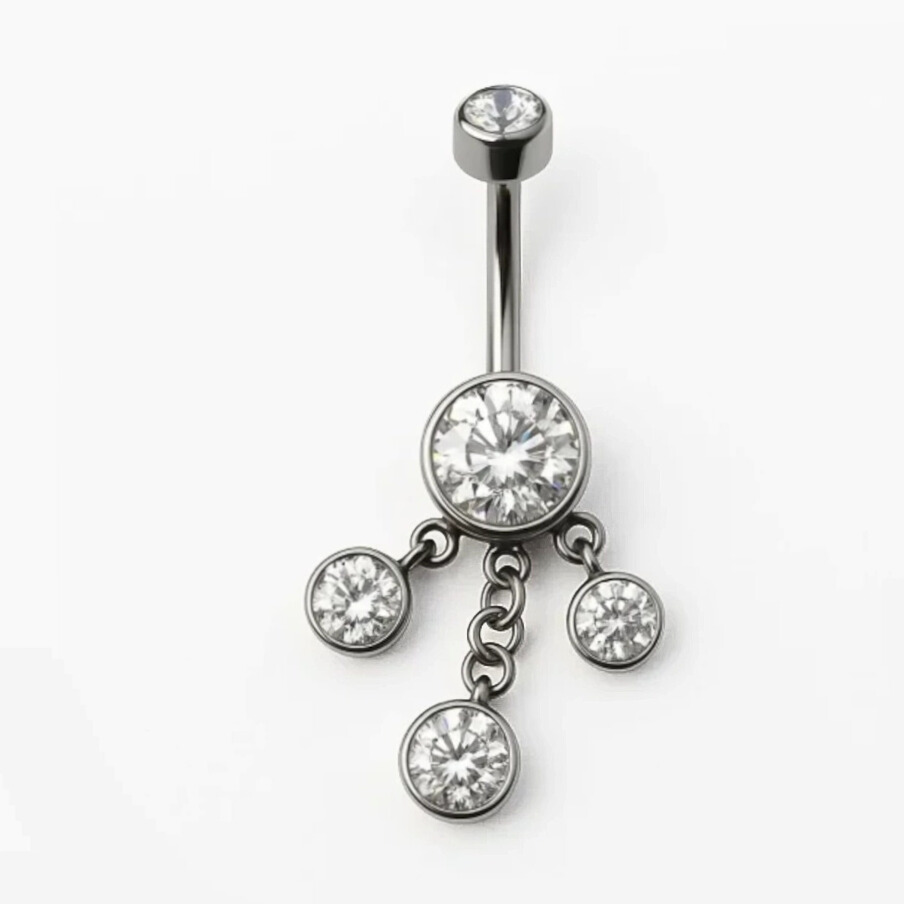 Piercing Banane - Titane F136 Gamme Hand Ink - Banane 73 avec pas de vis interne chaîne 3 strass*
