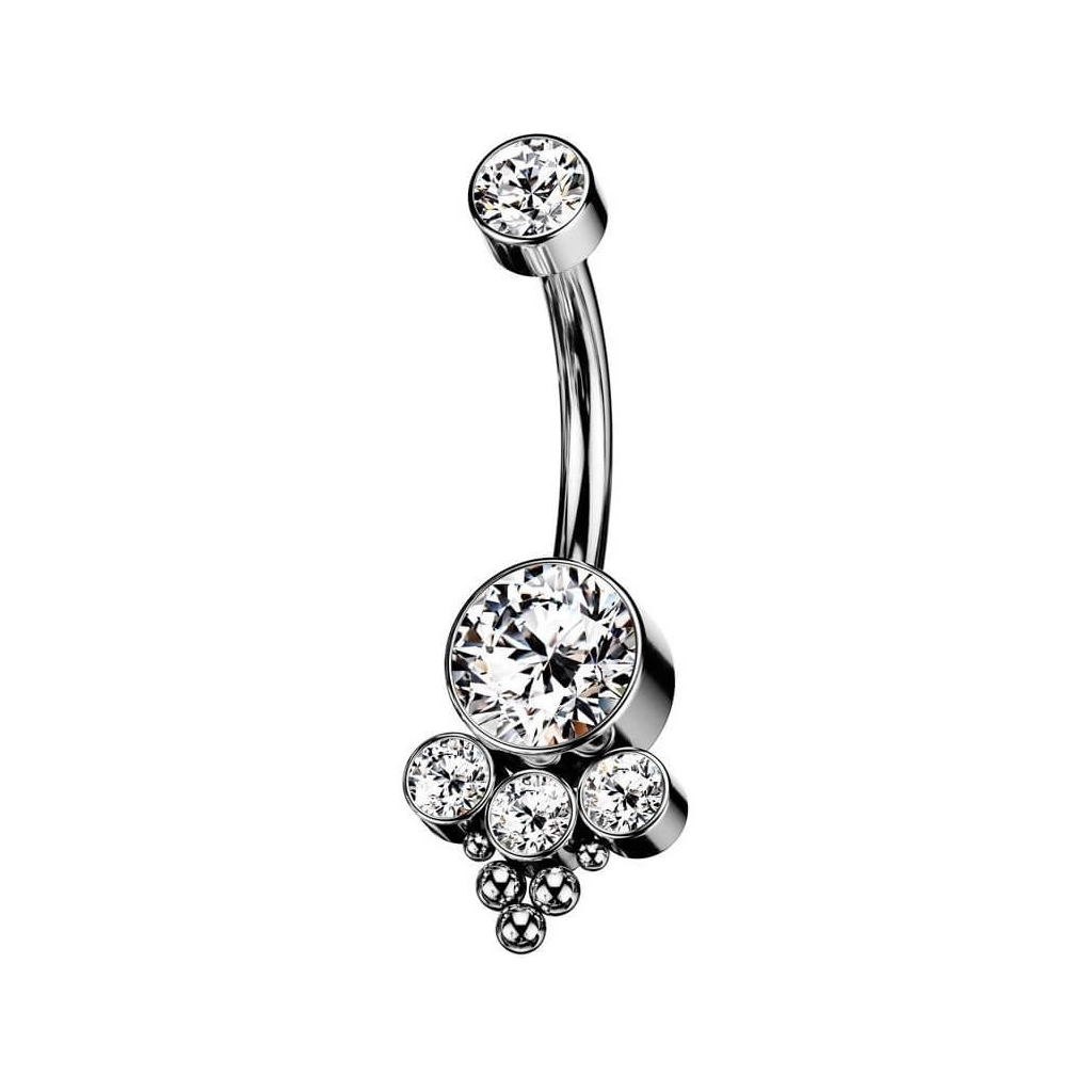 Piercing Banane - Titane F136 Gamme Hand Ink - Banane 69 avec pas de vis interne 3 strass et perle*