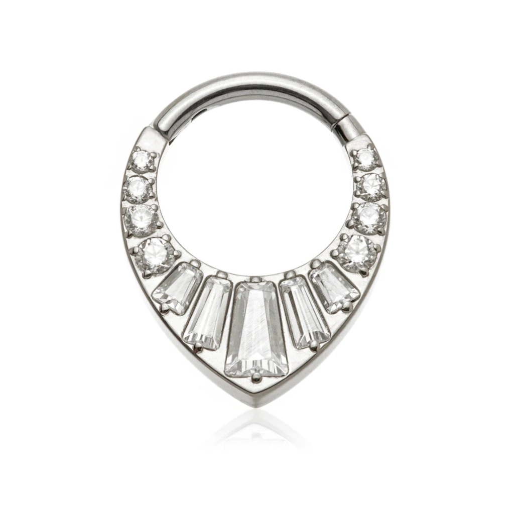 Piercing Anneau - Titane F136 Gamme Hand Ink - Clicker 87 avec fermeture à charnière goutte strass 1,2 x 10 mm*