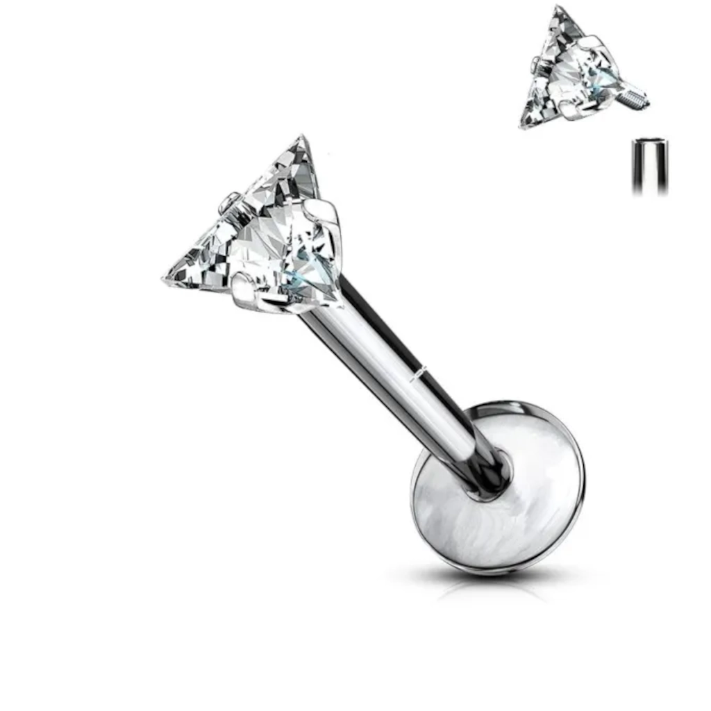 Piercing Labret - Titane Astm F136 Stérile - Labret 117 avec pas de vis interne strass triangle*