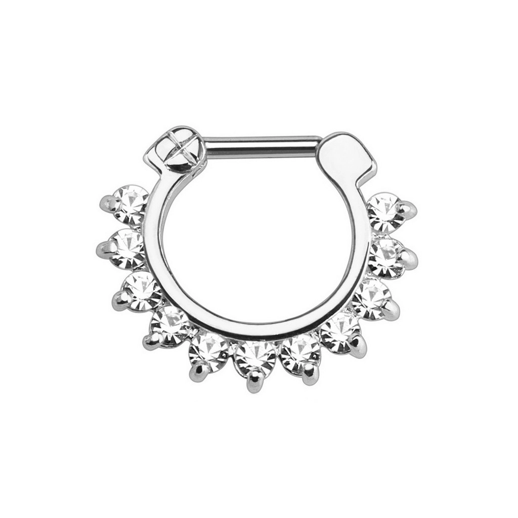 Anneau Titane Piercing - Gamme Hand Ink - Anneau septum 15 en titane f136 sertie strass