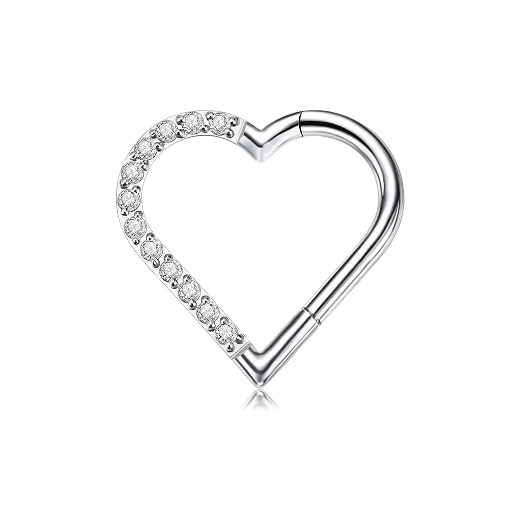 Anneau Titane Piercing - Gamme Hand Ink - Anneau clicker 12 en titane f136 cœur strass