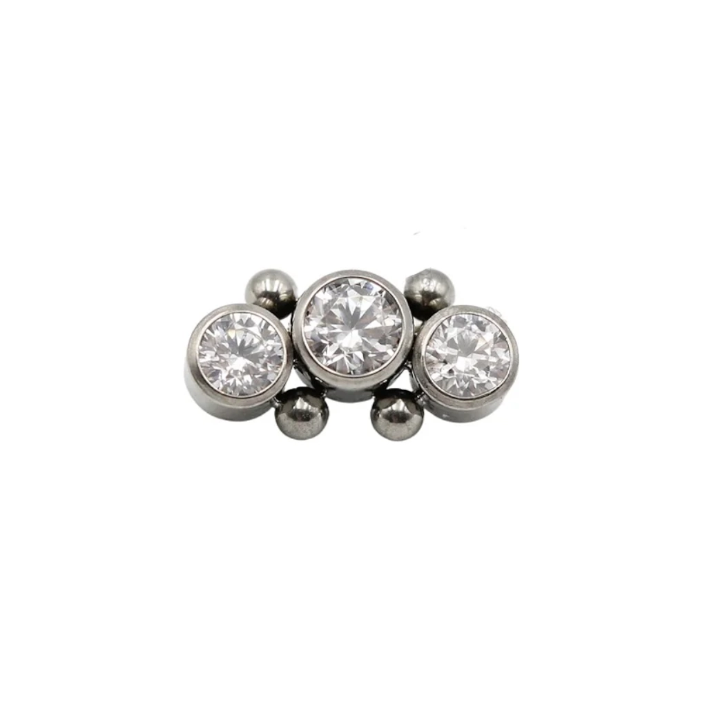 Piercing Embout - Titane Astm F136 - Embout n°88 avec pas de vis interne 3 strass et perles largeur 9 mm*
