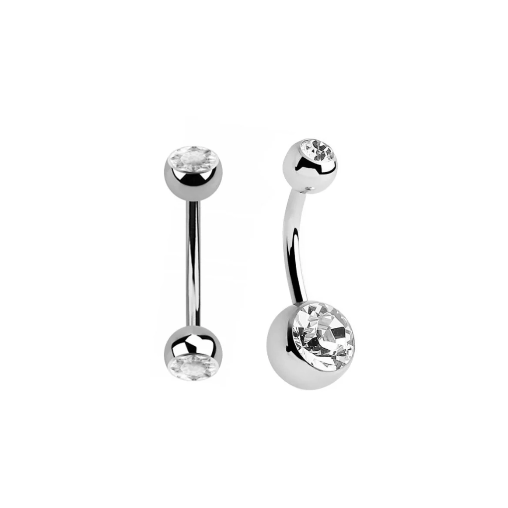 Piercing Banane - Titane F136 Stérile Gamme Itc - Banane pas de vis externe avec bille ou double strass*