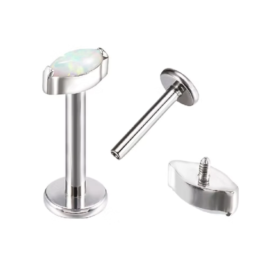 Piercing Labret - Titane F136 Stérile - Labret avec pas de vis interne opale synthétique 1,2 x 8 mm*