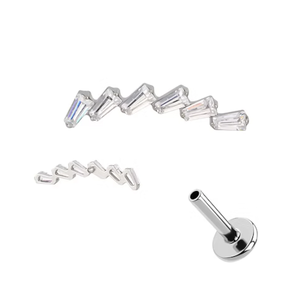 Piercing Labret - Titane F136 Stérile - Labret n°1343 avec pas de vis interne domino de strass 1,2 x 8 mm*