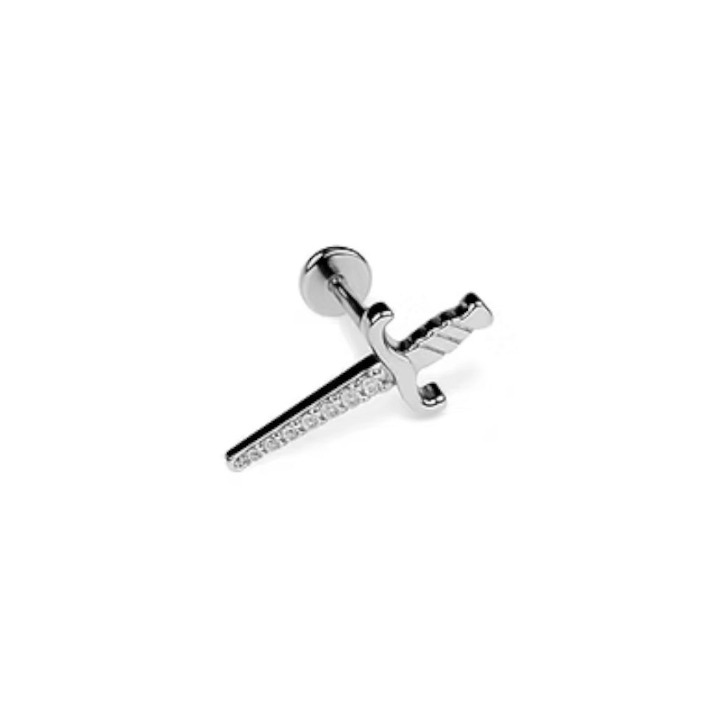 Piercing Labret - Titane F136 Stérile - Labret 1800 avec pas de vis interne épée strass 1,2 x 8 mm*