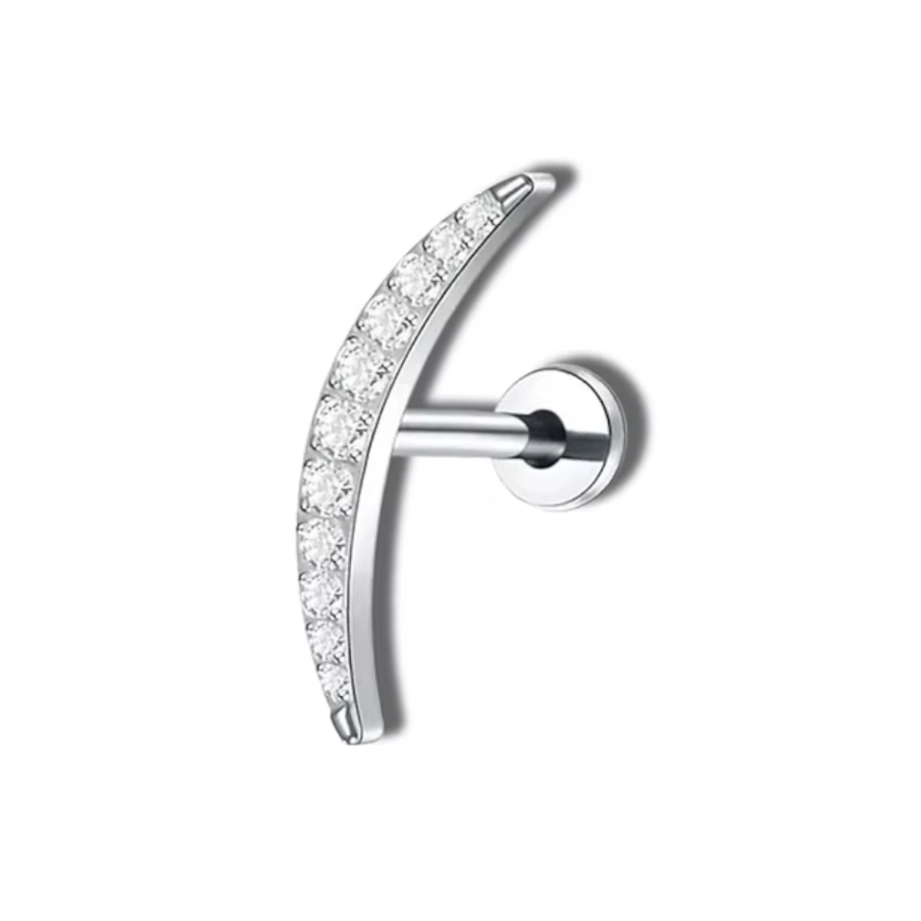 Piercing Labret - Titane F136 Stérile - Labret 1037 avec pas de vis interne croissant de lune 11 strass 1,2 x 8 mm*