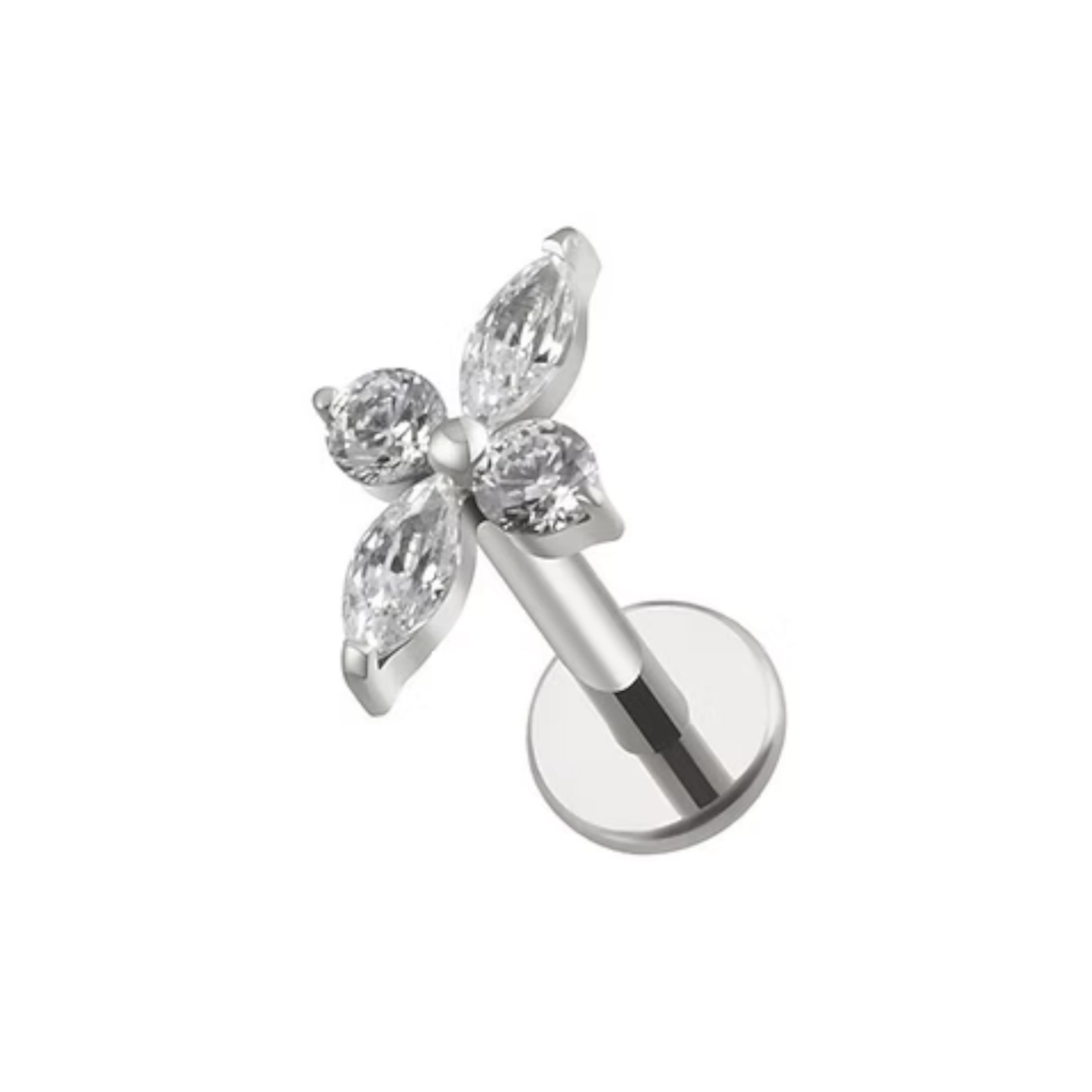 Piercing Labret - Titane F136 Stérile - Labret 3002 avec pas de vis interne pétales strass SUL0032