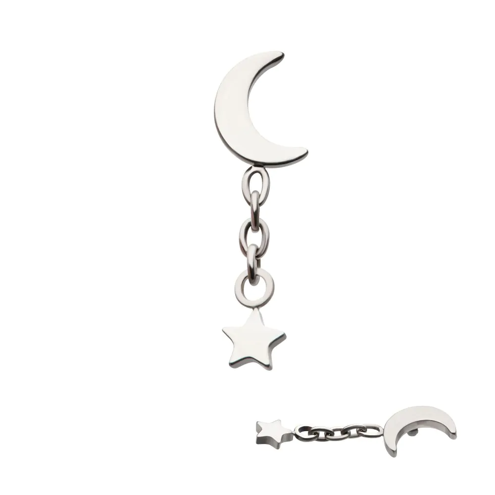 Piercing Embout - Titane F136 Gamme Invictus - Embout 35 avec pas de vis interne 0,9 pour piercing 1,2 mm lune avec pendentif étoile*