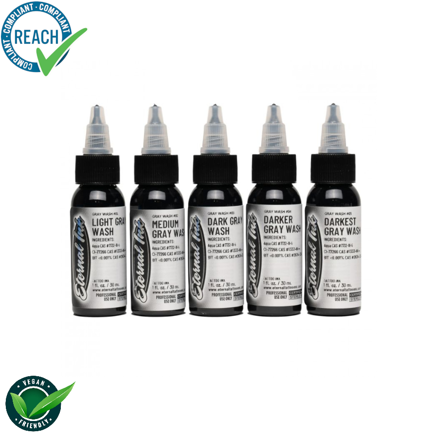 Eternal Ink Set Gray Wash - Mélange pour le tatouage encre REACH 5x30ml