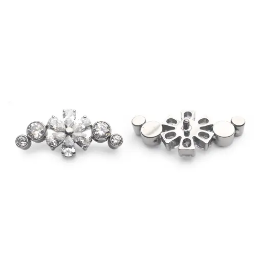[ns_embout_277-p277_09] Piercing Embout - Titane F136 Gamme Hand Ink - Embout 277 avec pas de vis interne 0,9 mm pour piercing 1,2 mm marquise strass fleur 12 mm*