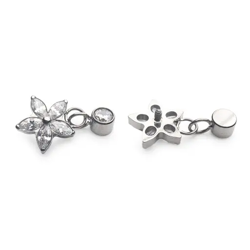 [ns_embout_285-p285_09] Piercing Embout - Titane F136 Gamme Hand Ink - Embout 285 avec pas de vis interne 0,9 mm pour piercing 1,2 mm fleur strass 7 mm*