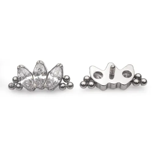 [ns_embout_292-p292_09] Piercing Embout - Titane F136 Gamme Hand Ink - Embout 292 avec pas de vis interne 0,9 mm pour piercing 1,2 mm marquise 3 strass et perle 7 mm*