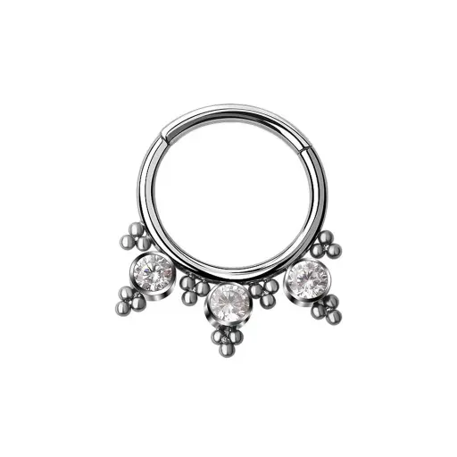 Anneau Titane Piercing - Gamme Hand Ink - Anneau clicker 25 en titane f136 sertie strass et perles