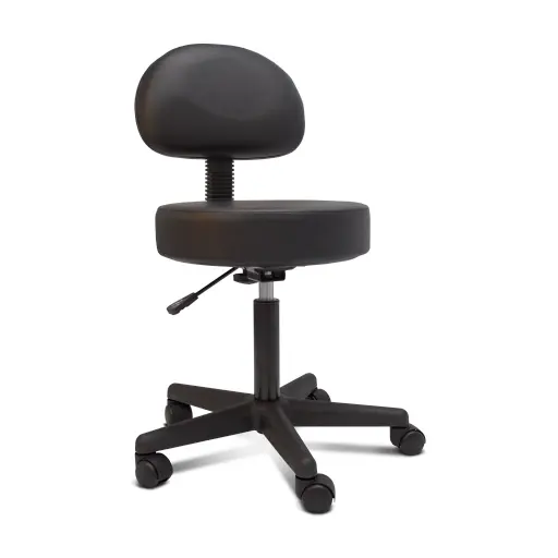 [ki_chaise_roulante_dossier-BACKREST-STOOL] Chaise Tatouage Piercing - Chaise Roulante Dossier Noir - Tabouret roulant avec assise large pour le tatouage et le piercing