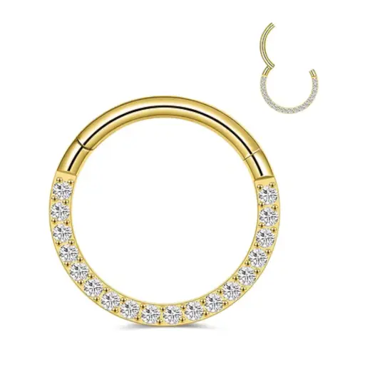 Piercing Anneau Titane Sterile - Anneau 72 en titane Pvd Gold motif strass lateral