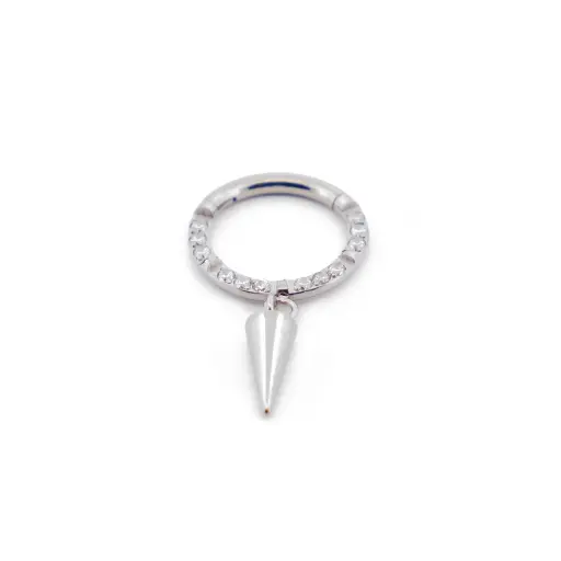 [SUA0005] Piercing Anneau - Titane F136 Stérile - Anneau 5 en titane avec strass et pendentif pointe