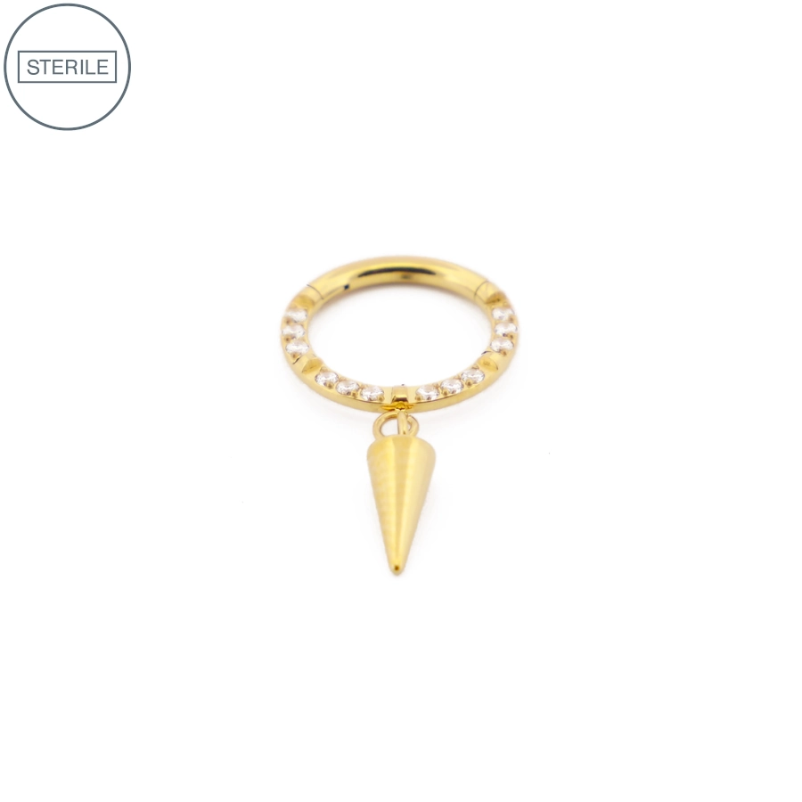 Anneau Piercing - Anneau Titane Stérile Pvd Gold 05 - Anneau 05 en titane avec pendentif pointe ou strass