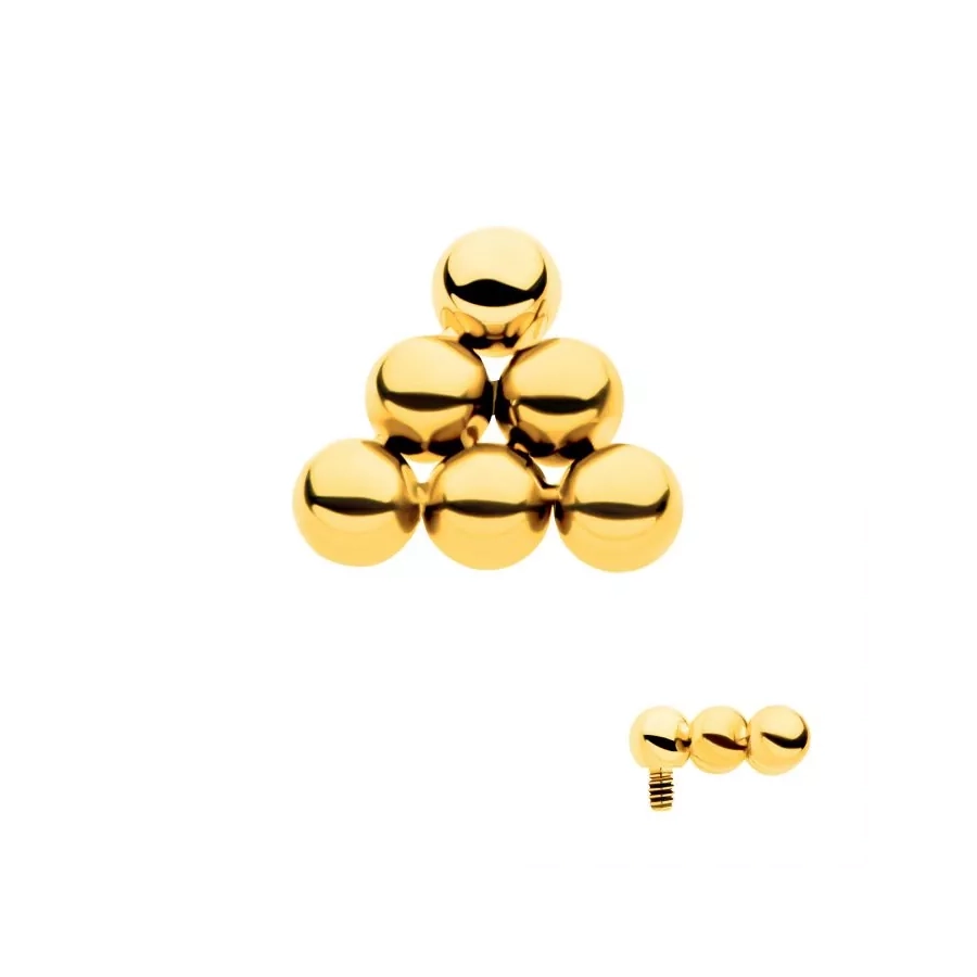 [iv_embout_gold_04-tip24ktd801] Piercing Embout - Titane F136 24KT Gamme Invictus - Embout 4 avec pas de vis interne 0,9 mm pour piercing 1,2 mm pyramide de 6 perles*