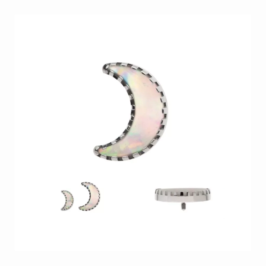 [in_embout_20] Piercing Embout - Titane F136 Gamme Invictus - Embout 20 avec pas de vis interne 0,9 mm pour piercing 1,2 mm croissant de lune opale*