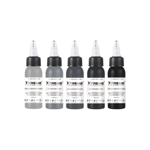 [ts_REACH_set_encre_xtreme_opaque_gray_colour] Encre Tattoo Set - Xtreme Ink Set Opaque Gray Colour - Mélange pour le tatouage encre reach 5 x 30 ml*