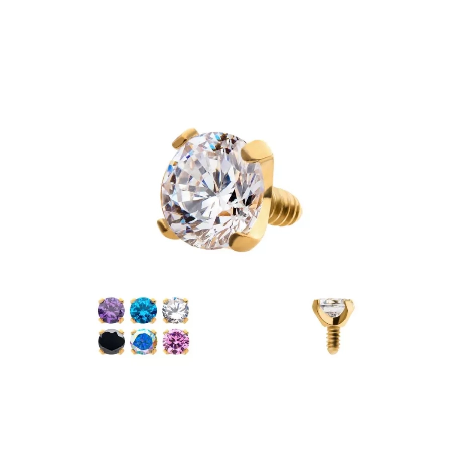 Piercing Embout - Titane F136 Gold 24KT Gamme Invictus - Embout 1 avec pas de vis interne 0,9 mm pour piercing 1,2 mm strass griffé 3 mm*