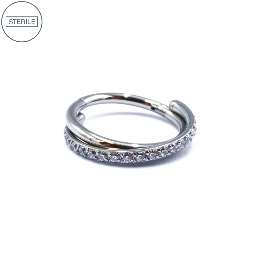 Anneau Piercing - Anneau Titane Stérile 82 - Anneau en titane twist strass blanc