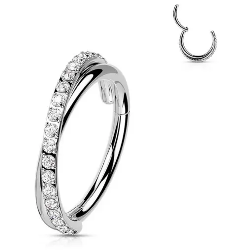 Piercing Anneau Titane Sterile - Anneau 82 en titane twist strass blanc