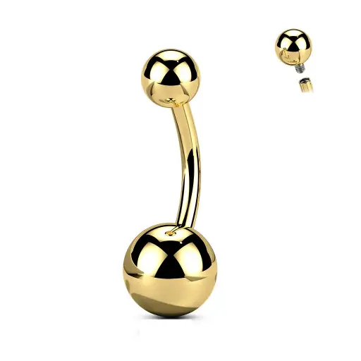 Piercing Banane - Titane F136 Interne Stérile Gold Gamme Hand Ink - Banane avec pas de vis interne et bille