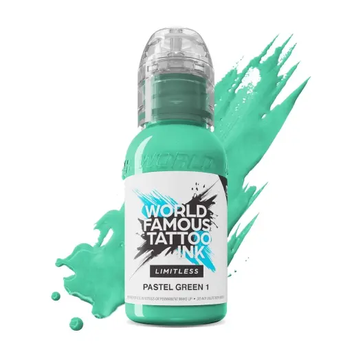 [ki_encre_world_famous_pastel_green_1-LTPG11-S] Encre Tattoo Verte - World Famous Ink Limitless Pastel Green 1 - Mélange pour le tatouage encre reach 30 ml