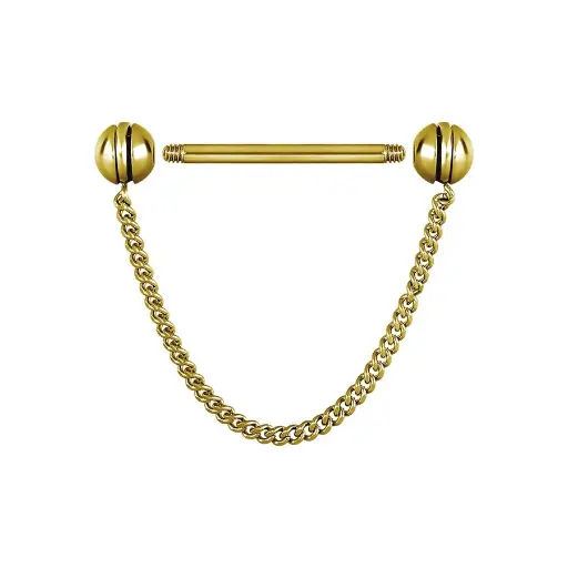 [p_GOLD_barbell_acier-GPSNS03] Piercing Barbell - Acier 316L Gold - Barbell avec pas de vis externe et chaîne*