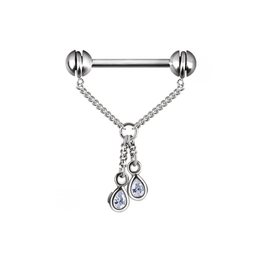 [p_barbell_téton_chaine-SNS86] Barbell - Acier 316 l avec chaine et 2 strass