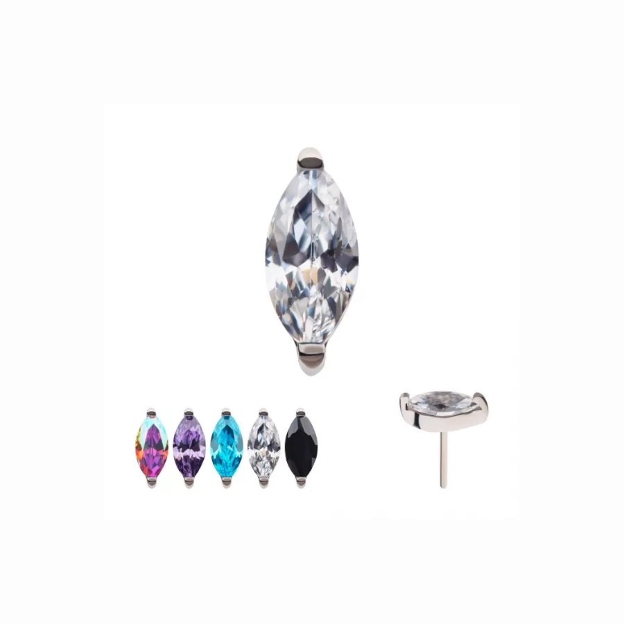 Piercing Embout - Titane F136 Gamme Invictus - Embout 02 sans filetage threadless strass ovale