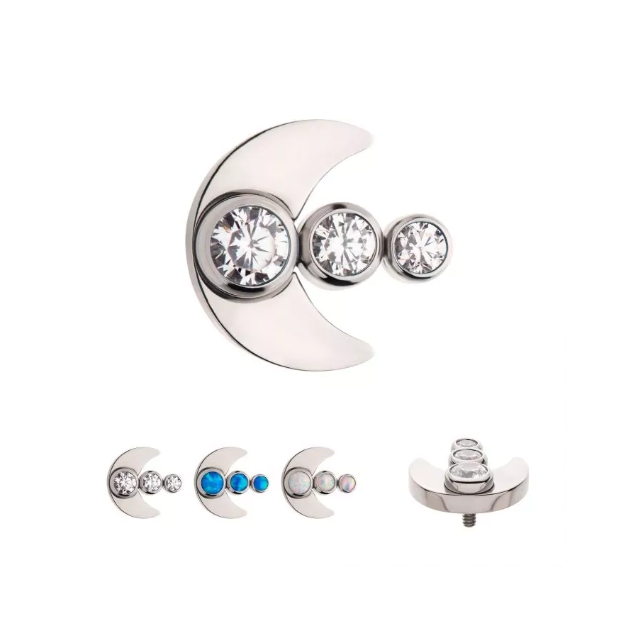 Piercing Embout - Titane F136 Gamme Invictus - Embout 13 avec pas de vis interne 0,9 mm pour piercing 1,2 mm lune 3 strass (3 coloris)*