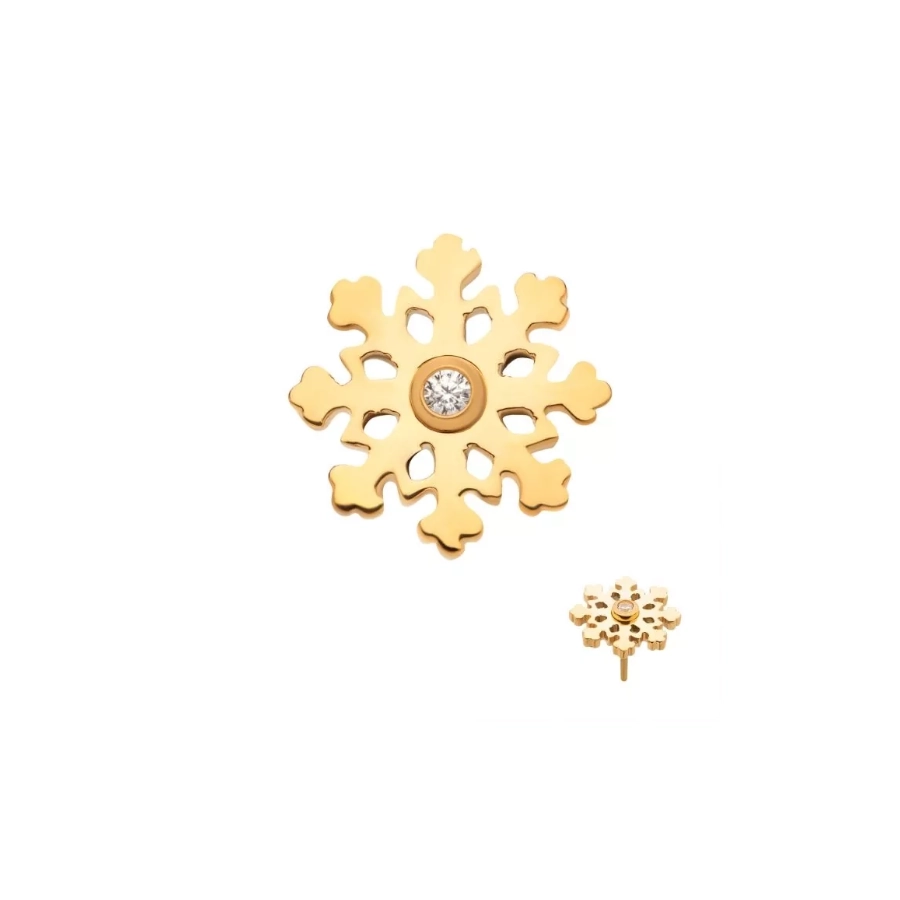 [iv_embout_threadless_gold_10-TITLSXMAS18GP] Embout Piercing - Titane F136 Gold Gamme Invictus - Embout 10 sans filetage threadless flocon de neige strass
