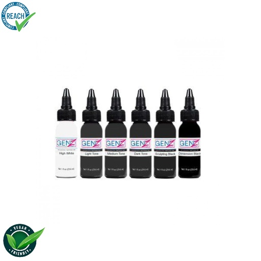 [b_gen_z_set_bob_tyrrell] Intenze Ink Gen-Z Bob Tyrell B&G - Mélange pour le tatouage encre REACH 6x30ml
