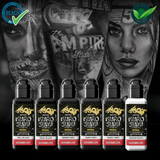 [ki_encre_kuro_set_greywash-IMZPGS1.5-S] Encre Tatouage Greywash - Kuro Sumi Imperial Set Zhang Po Greywash Shading – Mélange pour le tatouage set pour ombrage reach 6 x 44 ml