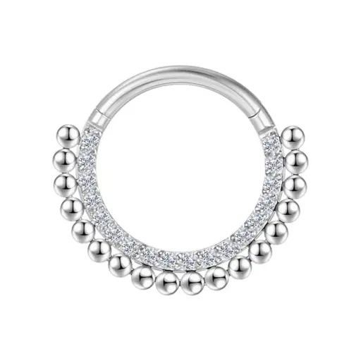 Piercing Anneau - Titane F136 - Clicker avec fermeture à charnière 103 sertie de strass et perles*