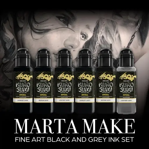 [ki_REACH_set_encre_kuro_marta_make-IMMMBGS1.5-S] Set Encre Tattoo Noire et Grise - Kuro Sumi Set Marta Make Fine Art Black and Grey - Mélange pour le tatouage encre reach 6 x 44 ml*
