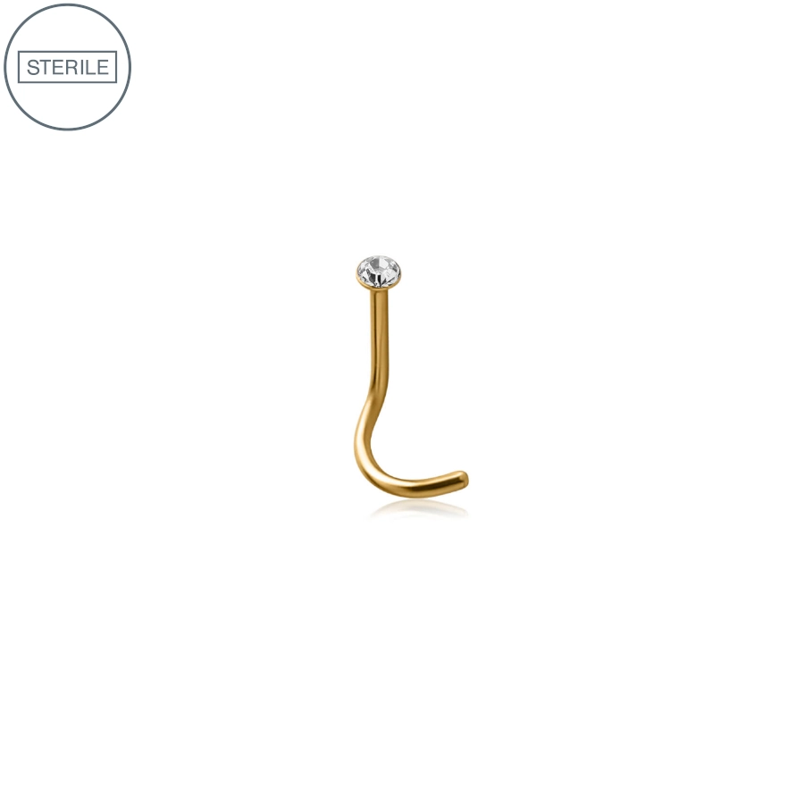 Stud Nez Piercing Sterile Gold - Piercing De Nez Titane Gold Stérile - Stud de Nez en titane pvd gold avec strass