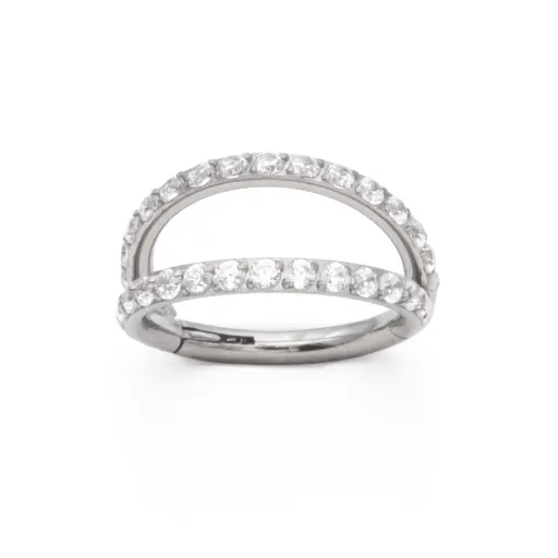 Anneau Titane Piercing - Gamme Hand Ink - Anneau clicker 20 en titane f136 double cerclage sertie strass