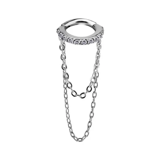 CLICKER ANNEAU A CHARNIERE ACIER 316L STRASS ET CHAINE