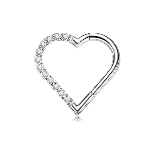 Anneau Titane Piercing - Gamme Hand Ink - Anneau clicker 12 en titane f136 cœur strass