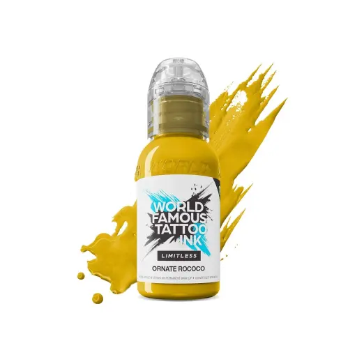 [ki_REACH_encre_world_famous_ornate_rococo-LTJKOR1-S] Encre Tattoo Jaune - World Famous Ink Limitless Ornate Rococo - Melange pour le tatouage REACH 30 ml du set jenna kerr baroque